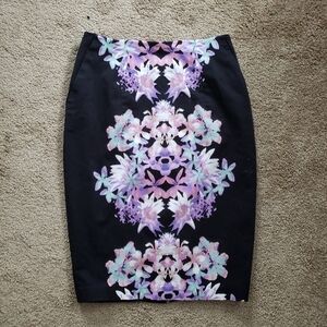 Mossimo Black Purple Floral Pencil Skirt Stretch 2